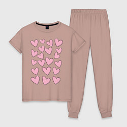 Пижама хлопковая женская Маленькие сердца, цвет: пыльно-розовый