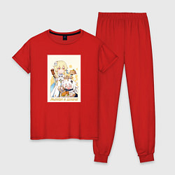 Пижама хлопковая женская Genshin Impact, цвет: красный