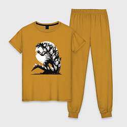 Пижама хлопковая женская Годзилла, цвет: горчичный