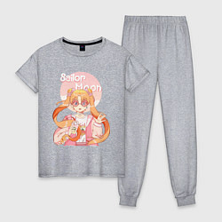 Пижама хлопковая женская Sailor Moon Coffee, цвет: меланж