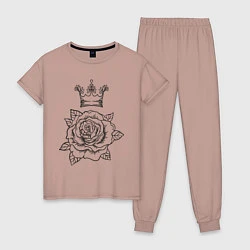 Пижама хлопковая женская Роза и корона, цвет: пыльно-розовый