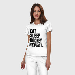 Пижама хлопковая женская EAT SLEEP HOCKEY REPEAT, цвет: белый — фото 2