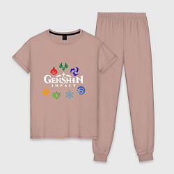 Пижама хлопковая женская GENSHIN IMPACT, цвет: пыльно-розовый