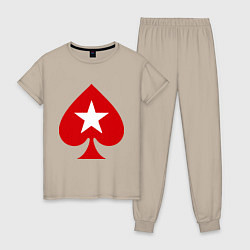 Пижама хлопковая женская Покер Пики Poker Stars, цвет: миндальный
