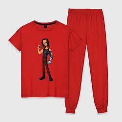 Пижама хлопковая женская Johnny Silverhand 03, цвет: красный