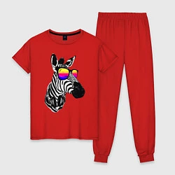 Пижама хлопковая женская Зебра, цвет: красный