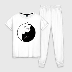 Пижама хлопковая женская Yin and Yang cats, цвет: белый