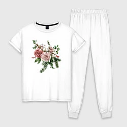 Пижама хлопковая женская Букет роз, цвет: белый