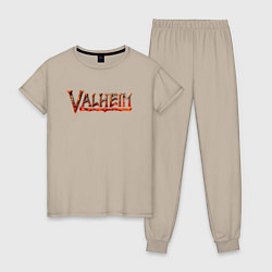 Пижама хлопковая женская Valheim огненный лого, цвет: миндальный