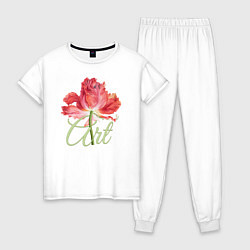 Пижама хлопковая женская Flower art, цвет: белый