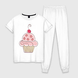 Пижама хлопковая женская Тортик с вишенкой, цвет: белый