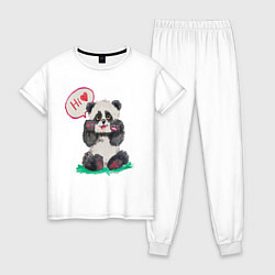 Пижама хлопковая женская Акварельная милая панда, цвет: белый