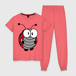 Пижама хлопковая женская Удивленная божья коровка, цвет: коралловый