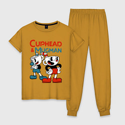 Пижама хлопковая женская Cuphead & Mugman, цвет: горчичный