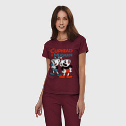 Пижама хлопковая женская Cuphead & Mugman, цвет: меланж-бордовый — фото 2
