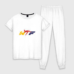 Пижама хлопковая женская Тхэквондо ВТФ Taekwondo WTF, цвет: белый