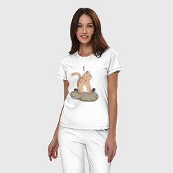 Пижама хлопковая женская Кот в мешке, цвет: белый — фото 2
