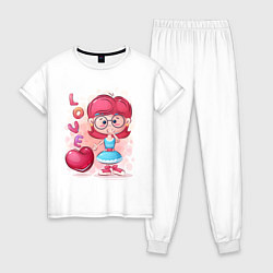 Пижама хлопковая женская Девочка милашка с сердечком, цвет: белый