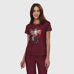Пижама хлопковая женская Иноске Хашибира Kimetsu no Yaiba, цвет: меланж-бордовый — фото 2