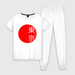 Пижама хлопковая женская Tokyo иероглифами, цвет: белый