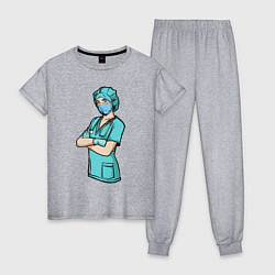 Пижама хлопковая женская Медсестра Медработник Z, цвет: меланж