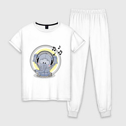 Пижама хлопковая женская Слоненок в наушниках, цвет: белый