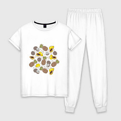 Пижама хлопковая женская Ананас папайя кокос, цвет: белый