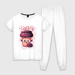 Пижама хлопковая женская Кофе Coffee, цвет: белый