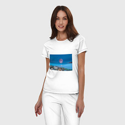 Пижама хлопковая женская Лунный пляж, цвет: белый — фото 2