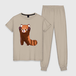 Пижама хлопковая женская Нападение милой панды, цвет: миндальный