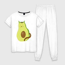 Пижама хлопковая женская Кошка Авокадка, цвет: белый