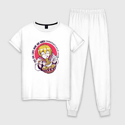 Пижама хлопковая женская Anime Girl loves Ramen, цвет: белый