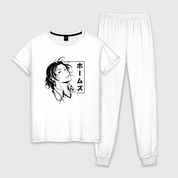 Пижама хлопковая женская Sharokku Homuzu, цвет: белый