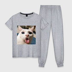 Пижама хлопковая женская Мем про кота, цвет: меланж