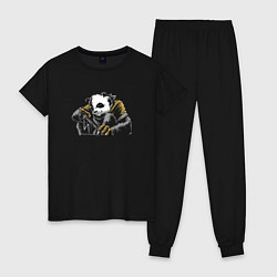 Пижама хлопковая женская Панда на черном, цвет: черный