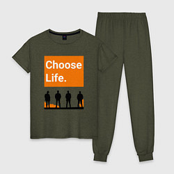 Пижама хлопковая женская Choose Life, цвет: меланж-хаки