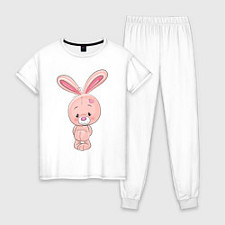 Пижама хлопковая женская Милый кролик, цвет: белый