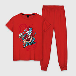 Пижама хлопковая женская Санта Муэрте, цвет: красный