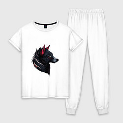 Пижама хлопковая женская Черный волк, цвет: белый
