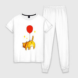 Пижама хлопковая женская Котик на шарике, цвет: белый