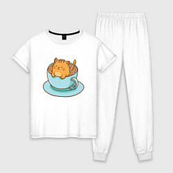 Пижама хлопковая женская Котик в кружке, цвет: белый