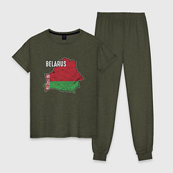 Пижама хлопковая женская Belarus Map, цвет: меланж-хаки