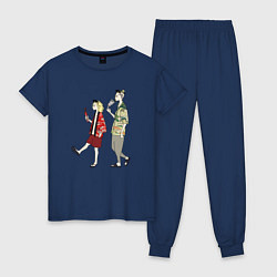 Пижама хлопковая женская ДВА ДРУГА МИККИ И ДРАКЕН, цвет: тёмно-синий