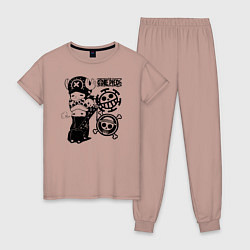 Пижама хлопковая женская Тони Тони Чоппер и Трафальгар Ло One Piece, цвет: пыльно-розовый
