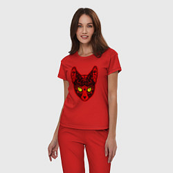 Пижама хлопковая женская Devil Cat, цвет: красный — фото 2