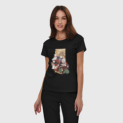 Пижама хлопковая женская Кадзуха и его друг с котиками, цвет: черный — фото 2