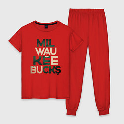 Пижама хлопковая женская Milwaukee Bucks, цвет: красный