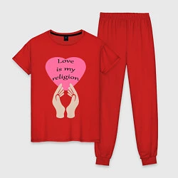 Пижама хлопковая женская Любовь – это моя религия, цвет: красный