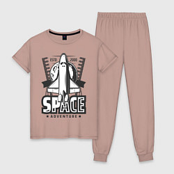 Пижама хлопковая женская Космический корабль, цвет: пыльно-розовый