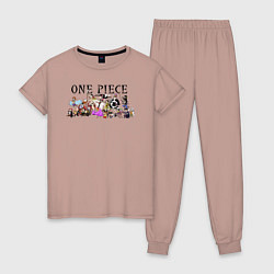 Пижама хлопковая женская Персонажи One Piece Большой куш, цвет: пыльно-розовый